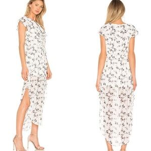 Elliatt White, Black, & Pink Floral Ruffle Midi Dress